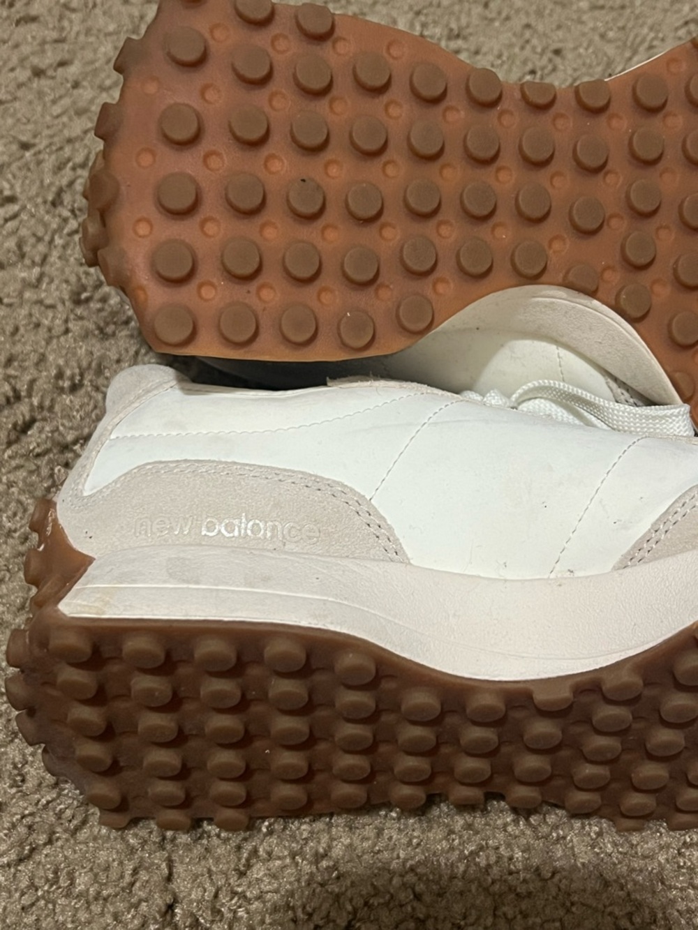 Used twice, New Balance Beige & Olive Retro Runner Sneakers - Picture 4 of 9